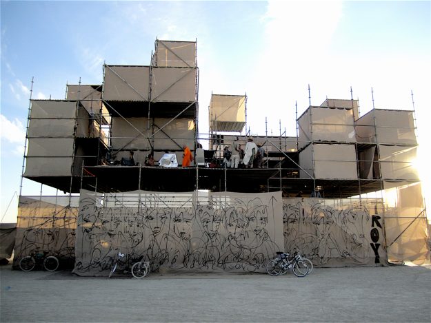 Burning People - An Urban Art Mural spray painted of SHIFT campers by Jordan Betten, at the 2012 Burning Man Musical Festival in Black Rock Desert Nevada