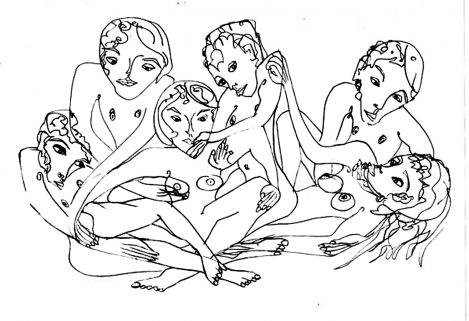 “Bathers” a drawing, drawn by hand with pencil on paper, by artist Jordan Betten in New York City circa 2005