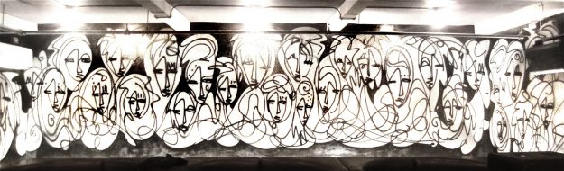 EVR - An Urban Art Mural by Jordan Betten and Artist Sun Bae, painted with paint and acrylic, on the interior wall of the EVR gallery New York City circa 2012