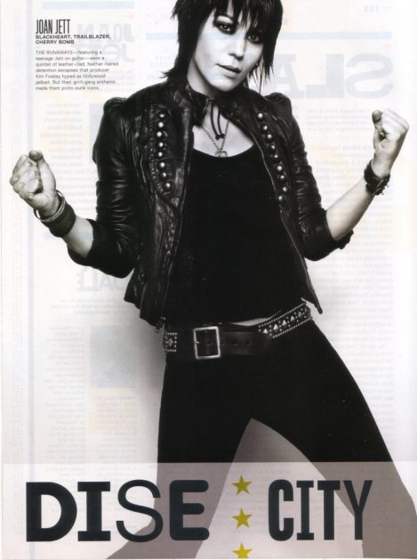 Rock guitarist, singer, songwriter and producer Joan Jett wears a pair of custom-made Lost Art Leather Pants in Details Magazine circa 2006