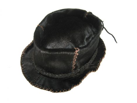 Lost Art™ Black Calf fur Hat with a Leather Braid