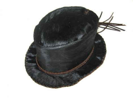 Lost Art™ Black Calf fur hat with a brown leather braid hatband