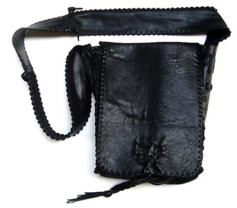 Lost Art™ Classic Black Leather Messenger Bag with adjustable shoulder strap and inside pockets