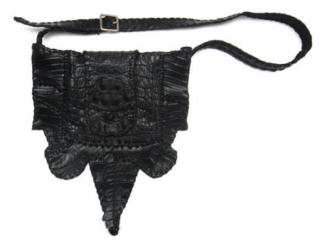 Lost Art™ Black Crocodile Shoulder Strap Bag with inside pockets and a Metallic Silver Buckle Closure