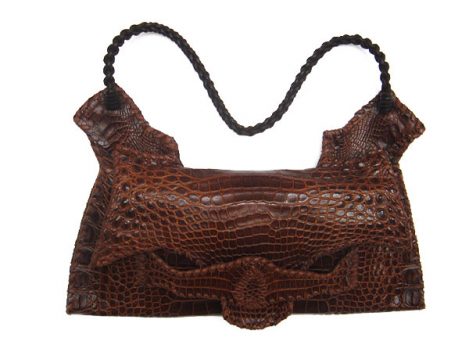 A Lost Art™ Brown Alligator Hand Bag with Leather Braided strap