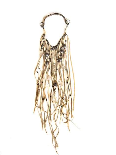 Lost Art™ Necklace, made from Genuine Leather, Crystals and Metal Beads