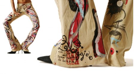 Lost Art hand-made custom Leather Pants Painted by Artist Carlito Dalceggio in 2004 and created by Jordan Betten in New York City
