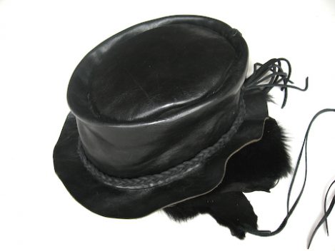 Lost Art™ Leather Top Hat with a Rabbit Fur Lining, Leather Fringe and a Leather Braid Hatband