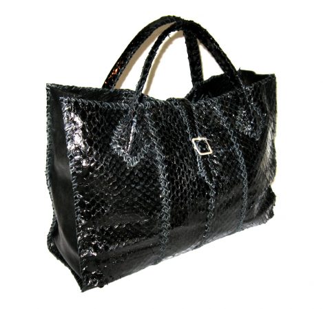 Lost Art™ Python Skin Duffle Bag with Silver Buckle Closure - Custom Leather Bags