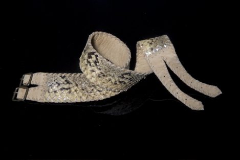 Lost Art™ Python Skin Belt with a Double Brass Buckle and Leather whip stitching