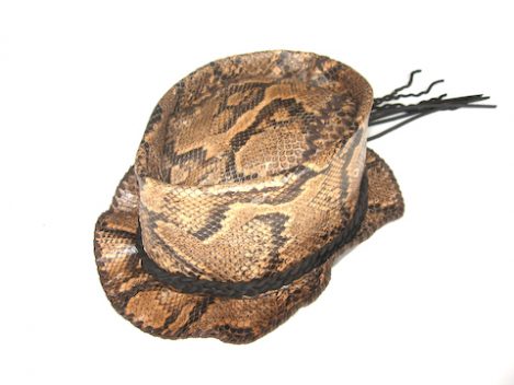 Lost Art™ Python Skin Hat with a Leather Braid Hatband