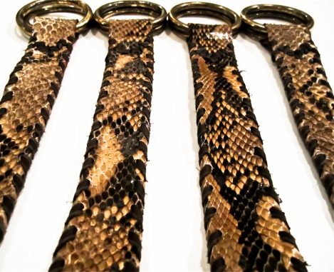 Lost Art™ Python Skin Belts with Brass Rings and Leather whip stitching