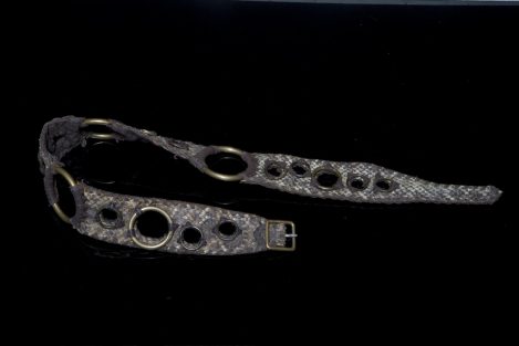 Lost Art™ Rattlesnake Skin Belt with a Silver Buckle, Metal Rings and Leather whip stitching