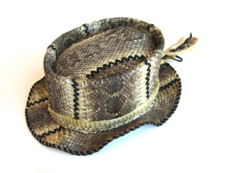 Lost Art™ Rattlesnake skin Hat with Leather Laces and Rattlesnake skin Hatband