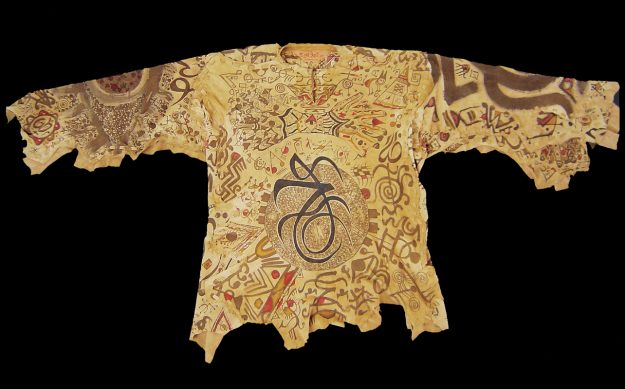 A hand-made Lost Art™ Shaman Shirt with Painted Artwork that was Painted in Essaouira, Morocco