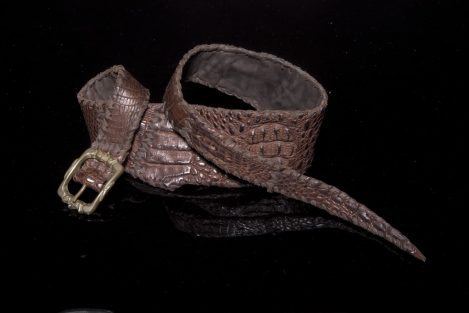 Lost Art™ Brown Crocodile Belt with a Brass Buckle and Leather whip stitching