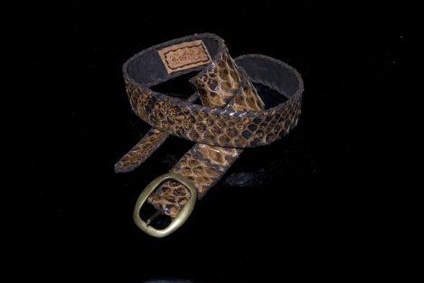 Lost Art™ Tan Python Skin Belt with a Brass Buckle and Leather whip stitching