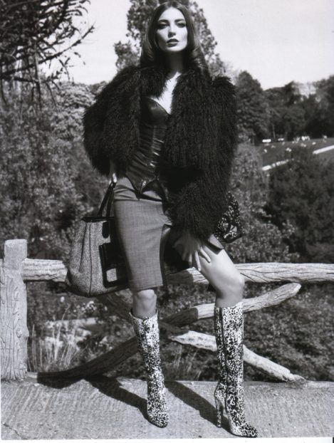 Model Daria Werbowy wears a custom-made Lost Art Leather Corset by Jordan Betten in Vogue Paris Magazine circa 2006