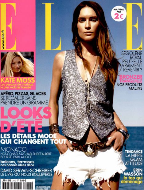 Model Erin Wasson wears a Lost Art Python Belt with Brass Rings on the Cover of Elle Magazine France