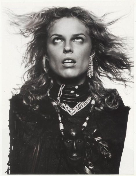 Model Eva Herzigova wears a custom-made Lost Art Leather Shawl, *image can be seen in Paris Vogue Magazine September 2009 issue