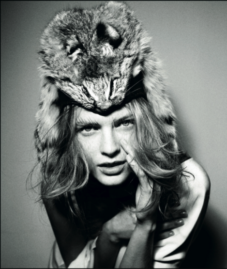 Model wears a custom-made Lost Art Fur Hat, hand-made by Jordan Betten in New York City