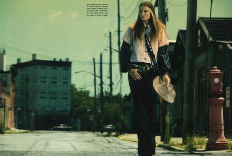 Model wears a Lost Art Python Snakeskin Belt with Metal Ring Closure (by Jordan Betten) in Vogue Italia, photographed by Photographer Franceso Carrozzini Fall 2006
