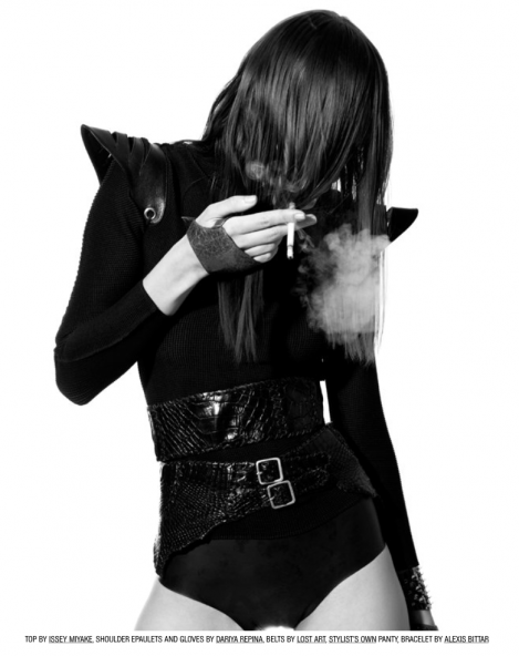 Model wears a Lost Art Python Snakeskin Belt with Metallic Silver Rings in Vogue Paris Magazine circa 2007