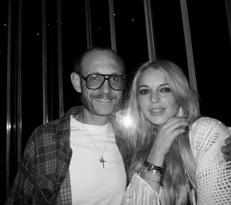 Fashion Photographer Terry Richardson is with Actress Lindsey Lohan who is wearing a hand-made Lost Art Woven Leather Fringe Jacket