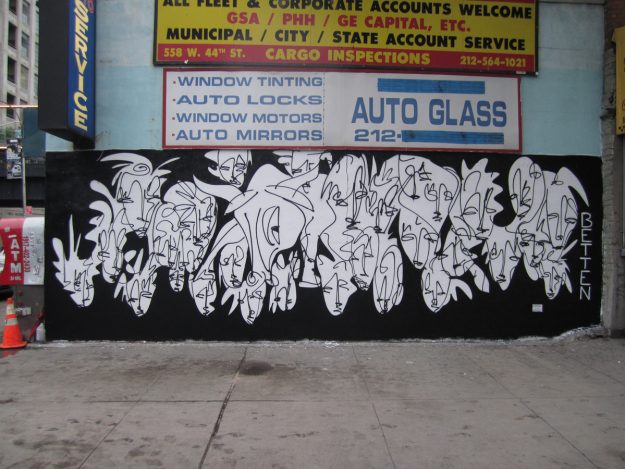 Running Bull - An Urban Art Mural spray painted on the wall of building on 27th Street and 10th Ave in New York City by Jordan Betten, with artist Sun Bae in 2010