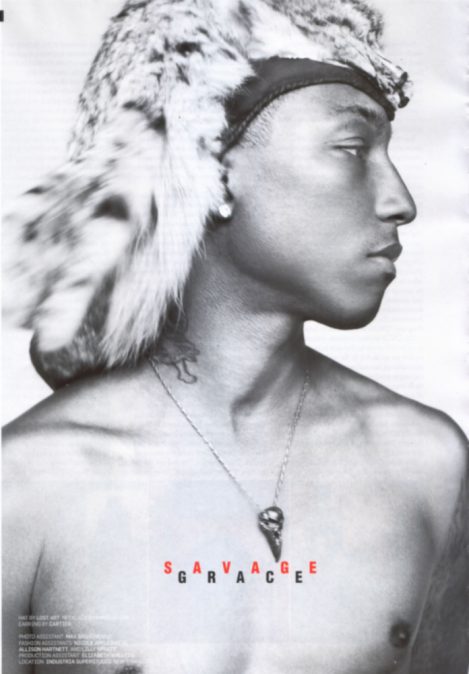 American singer, rapper, and record producer Pharrell Williams wears a custom-made Lost Art Fur Hat in GQ magazine