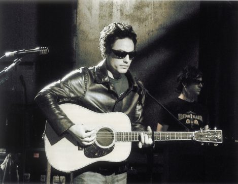 Singer and songwriter for the rock band The Wallflowers Jakob Dylan wears a custom-made Lost Art Leather Jacket designed and created by Jordan Betten in New York City circa 2008
