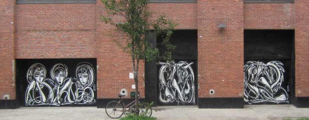Sleep No More - Urban Art spray painted on the doors of The McKittrick Hotel by Jordan Betten and artist Sun Bae in New York City circa 2012