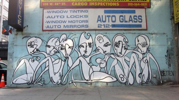 Wall People - An Urban Art Mural by Jordan Betten spray painted on the exterior wall of building on 29th Street and 10th Ave in New York City circa 2010