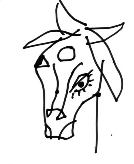 "India Cow II" drawing, drawn by hand with a Sharpie Marker on paper, by artist Jordan Betten in New York City circa 2004