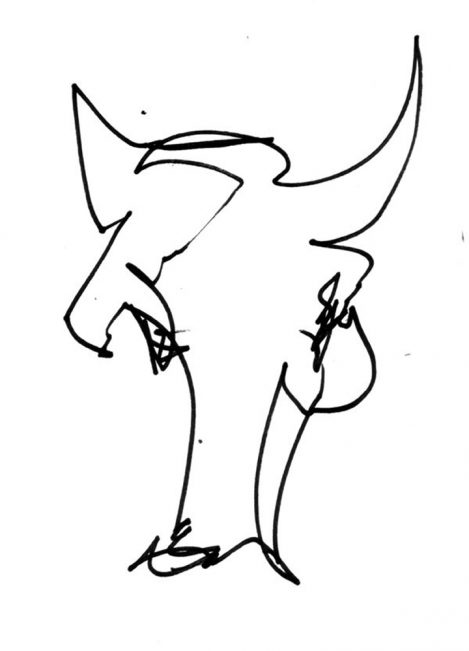 "India Cow III" drawing, drawn by hand with a Sharpie Marker on paper, by artist Jordan Betten in New York City circa 2004