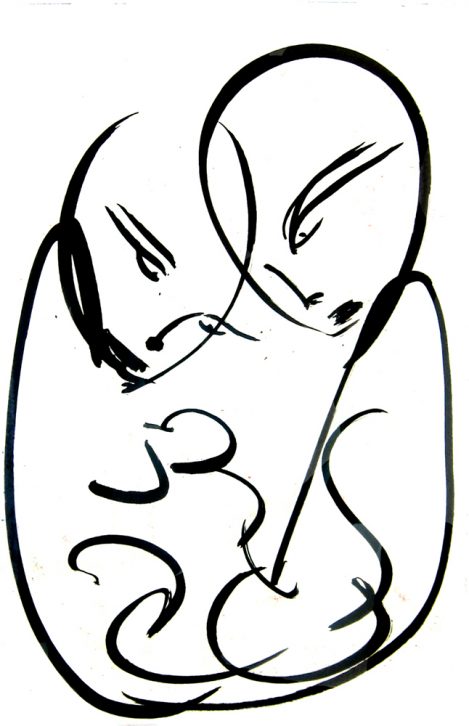 “Couple” a painting painted by hand with acrylic and ink on paper, by artist Jordan Betten in New York City circa 2006