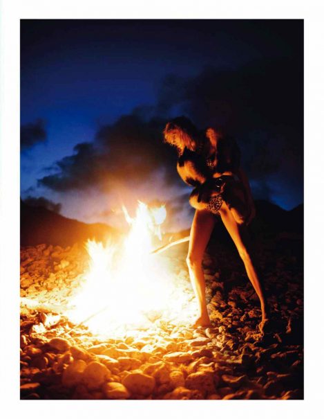 Model Anja Rubik wears a Lost Art Python Belt and a Lost Art Fur Shawl in Vogue Paris Sauvage July 2013
