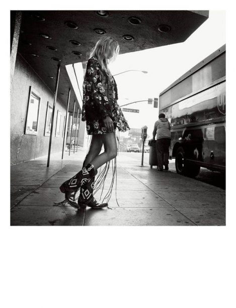 Model Sigrid Agren wears a Lost Art Python Snakeskin Vest and a Lost Art Leather fringe shawl in Numero Magazine April 2014