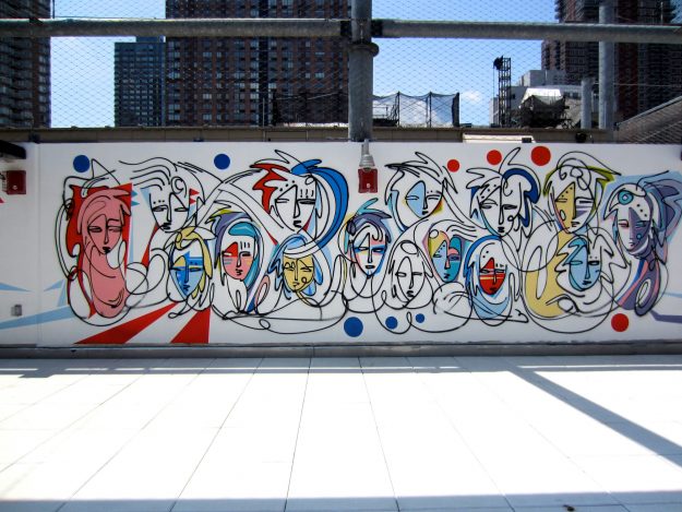 An Urban Art Wall Mural painted by Jordan Betten on the roof of P.S. 51 Elias Howe School in NYC