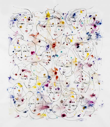 polka red dot - An abstract expressionist painting - 60" by 52" canvas - Painted by Jordan Betten.